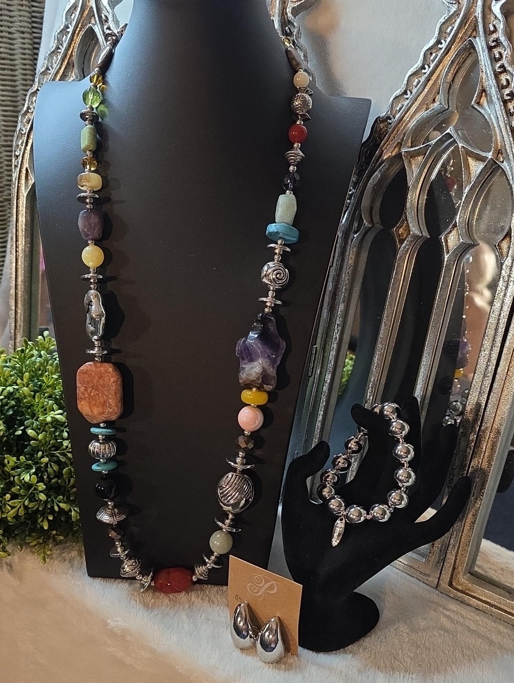 Awesome New Colorful Statement Beaded  Necklace and New Plunder Bracelet/Earring
